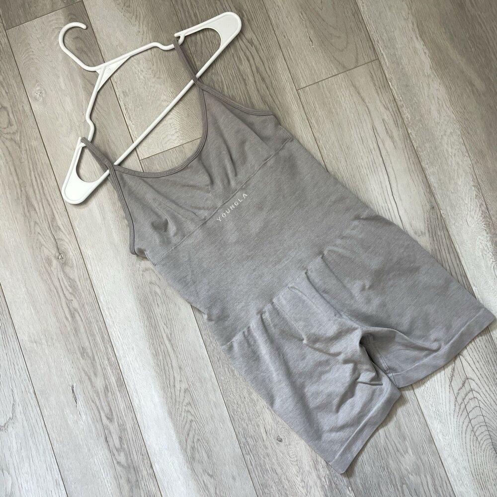 YoungLA Seamless Romper ribbed scrunch womens Gray (large) workout activewear